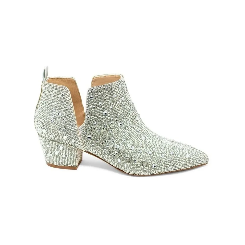 NEW Kate Whitcomb Brit Sparkly Rhinestone Boot Bootie Block High Heel Shoe Pearl